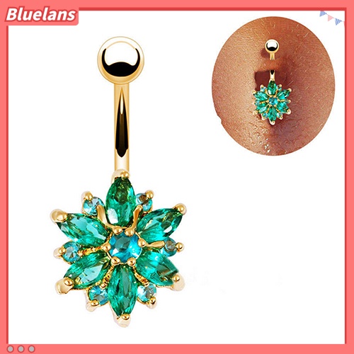 Bluelans Flower Cubic Zirconia Belly Button Ring Navel Bar Barbell Body Piercing Jewelry