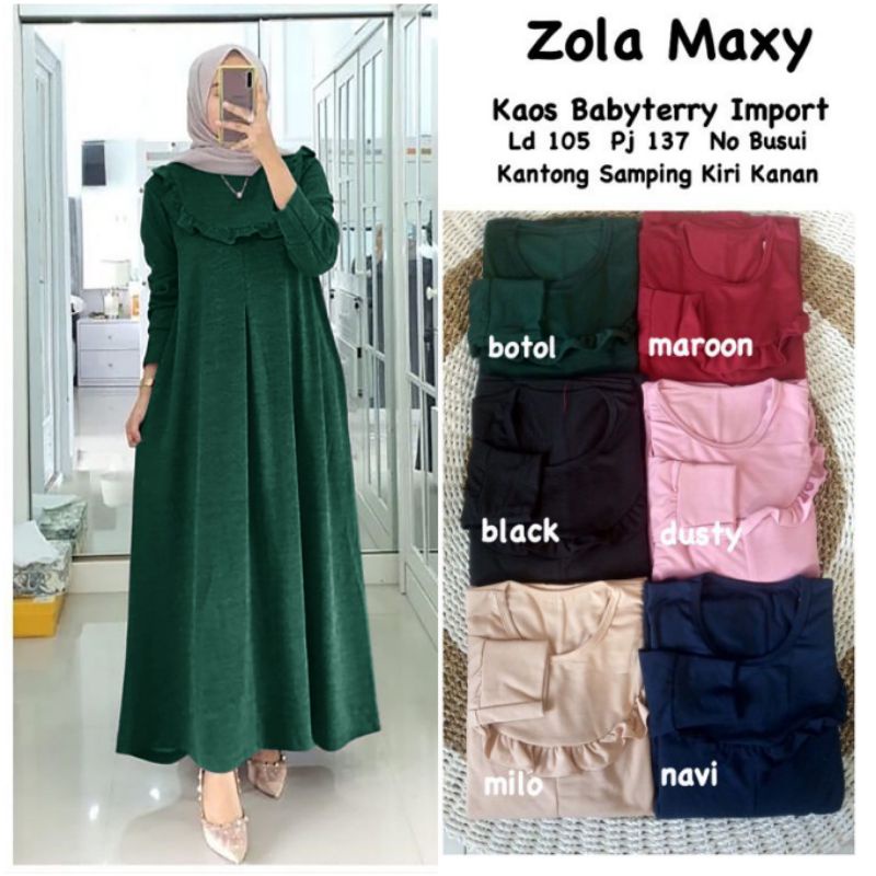 Zola Maxy - Gamis Babyterry Import LD105+ / Kantong Samping / R.26 - 277-6121