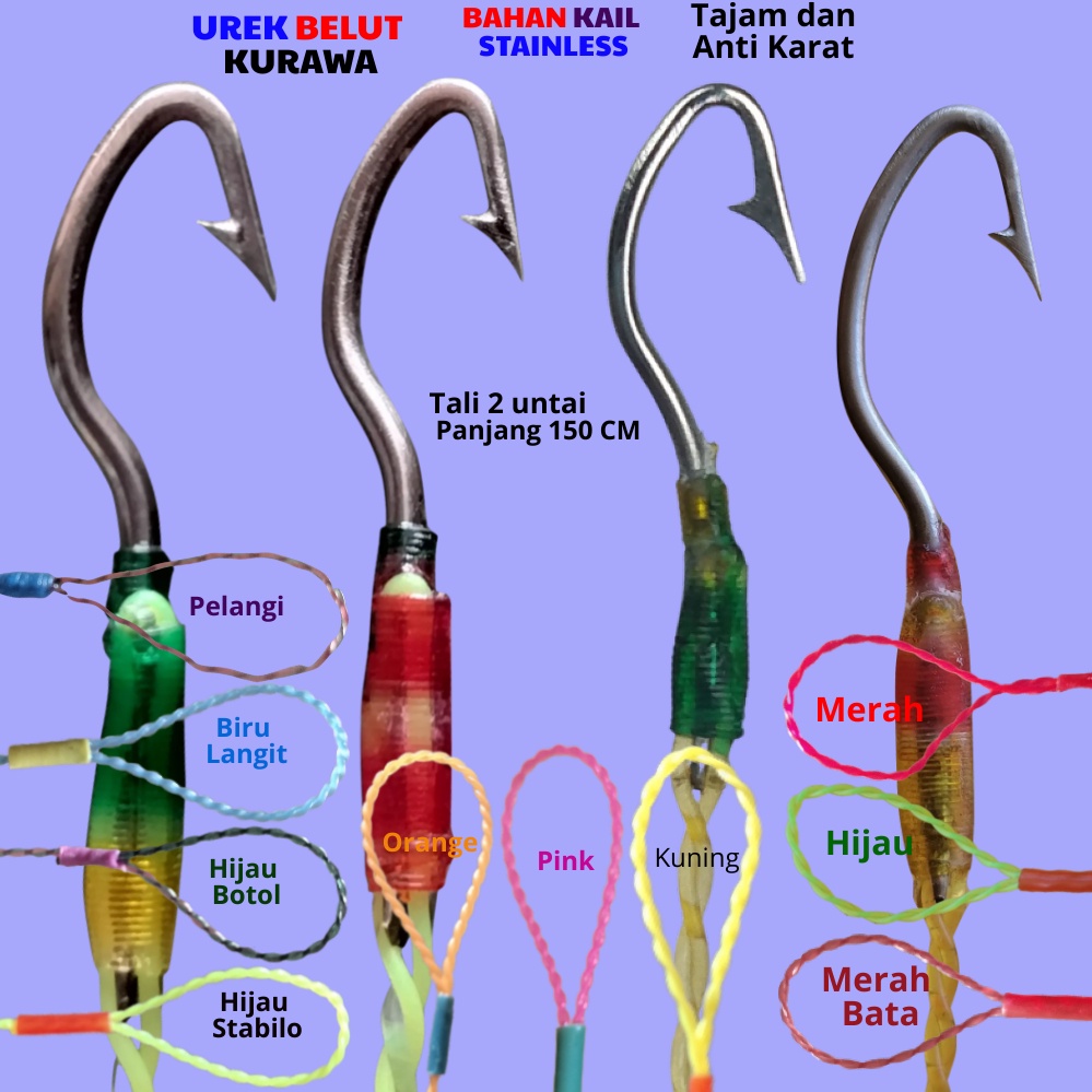 Pancing belut sawah Tali 2 Lapis Kail Model KURAWA Baja Putih urek belut urek belut sawah pancing be