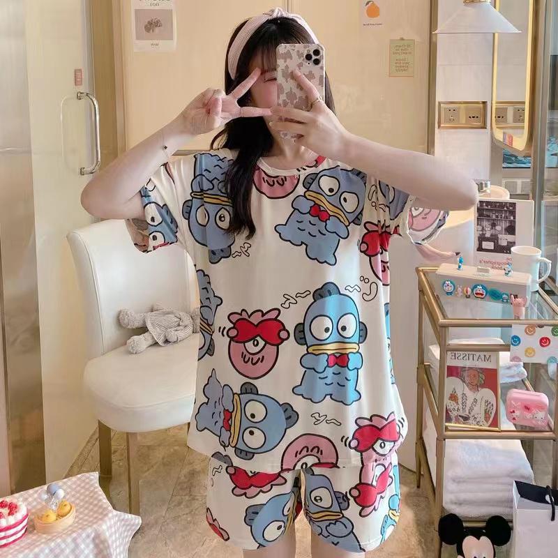 Piyama Baju Tidur Import Wanita Fashion Sleepwear Spandex Stelan Rumah Baju Santai Celana Pendek z-HP-Monster Fish