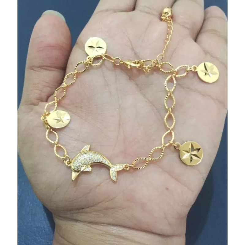 gelang tangan rumbai coin lumba perhiasan wanita titanium gold 18k