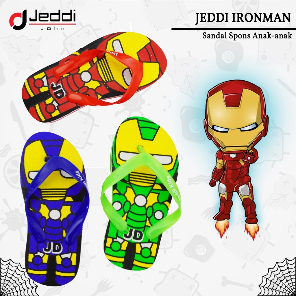 Jeddi ironman 26-35/sandal noir japit anak laki ironman /sendal jepit spon teplek ironman cowok