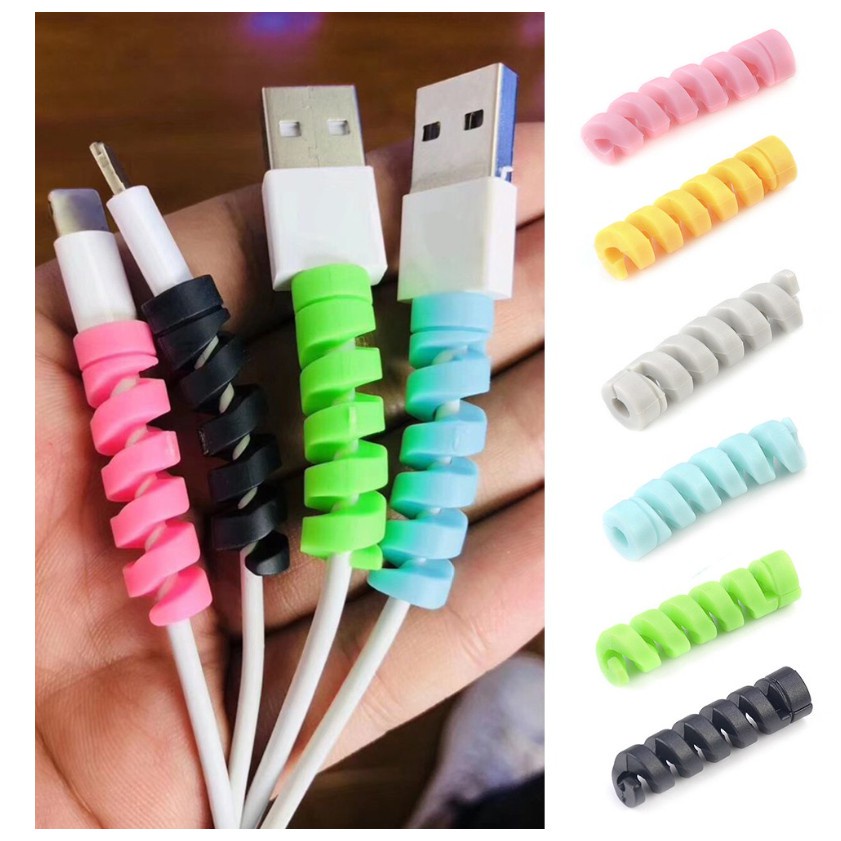 1pc Pelindung Kabel Charger USB Universal Bentuk Spiral Bahan Silikon Untuk iPhone / Android