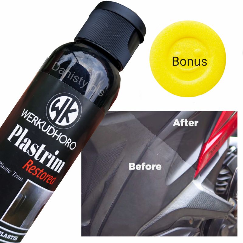 cairan penghitam motor/wk/ dasboar/ trim plastrim restored 100 ml  black to magig