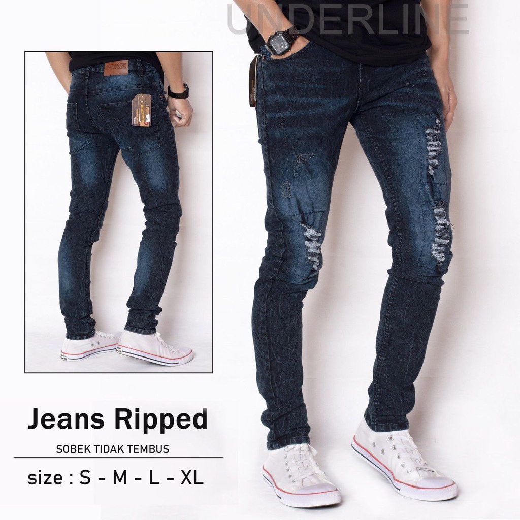 Celana Levis JEANS - S,M,L,XL,XXL - Biothing Hitam - Distro Ripped Hitam Panjang Jeans Robek Pensil Lois Cardinal Slimfit Sobek Jumbo Slim Murah Fit Pria Original