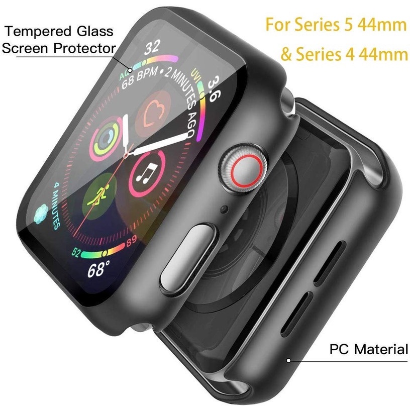 Kaca Pelindung Layar Anti Air+Bumper Frame hard Case Untuk Apple watch Series7 6 SE 5 4 3 2 1 cover Tempered glass film iwatch 45mm 41mm 44mm 40mm 42mm 38mm Case