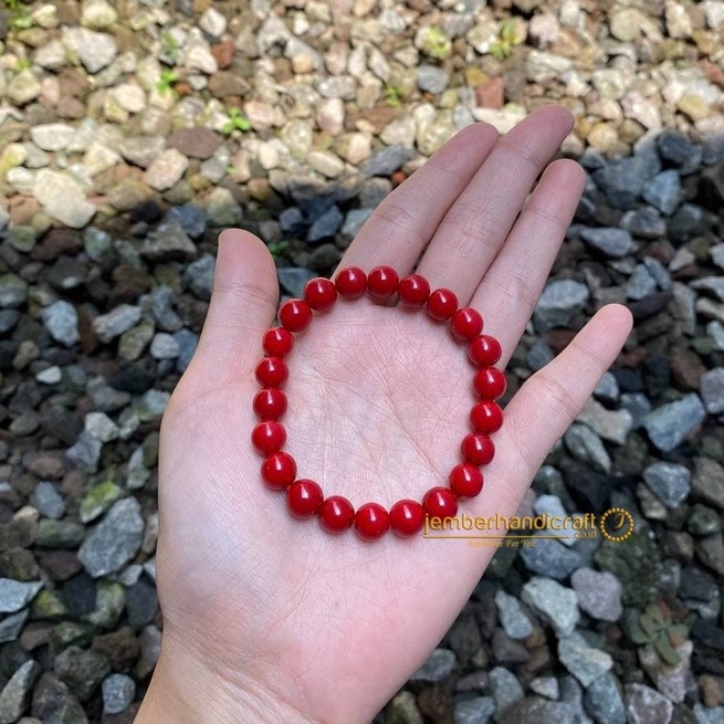 Gelang Koral Merah| Gelang Red CORAL| Gelang Marjan Original Tabung/Bulat (TEMBUS CAHAYA)