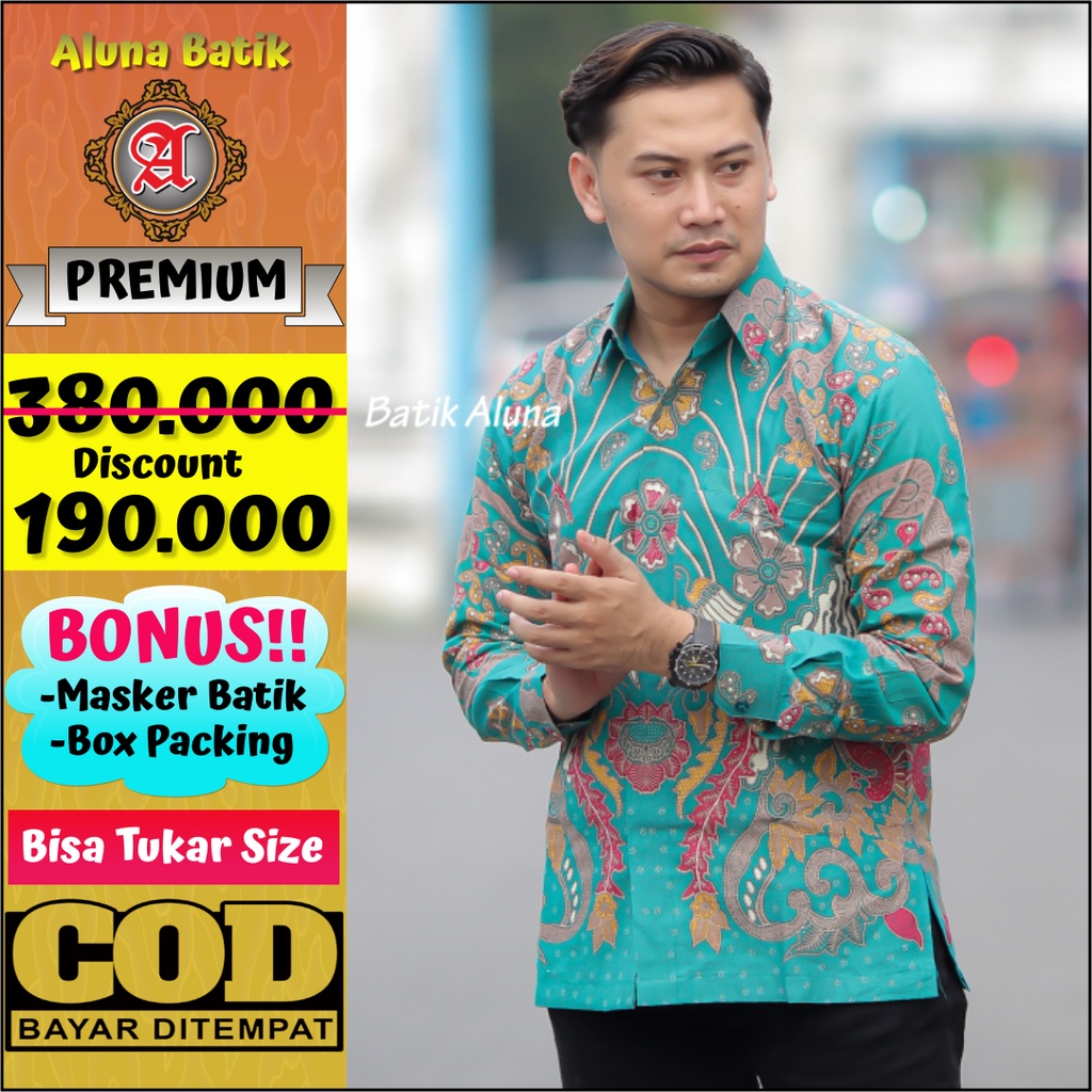 Batik Pria Solo Premium Kemeja Baju Lengan Panjang Furing Pabrik Batik Aluna PCW 084