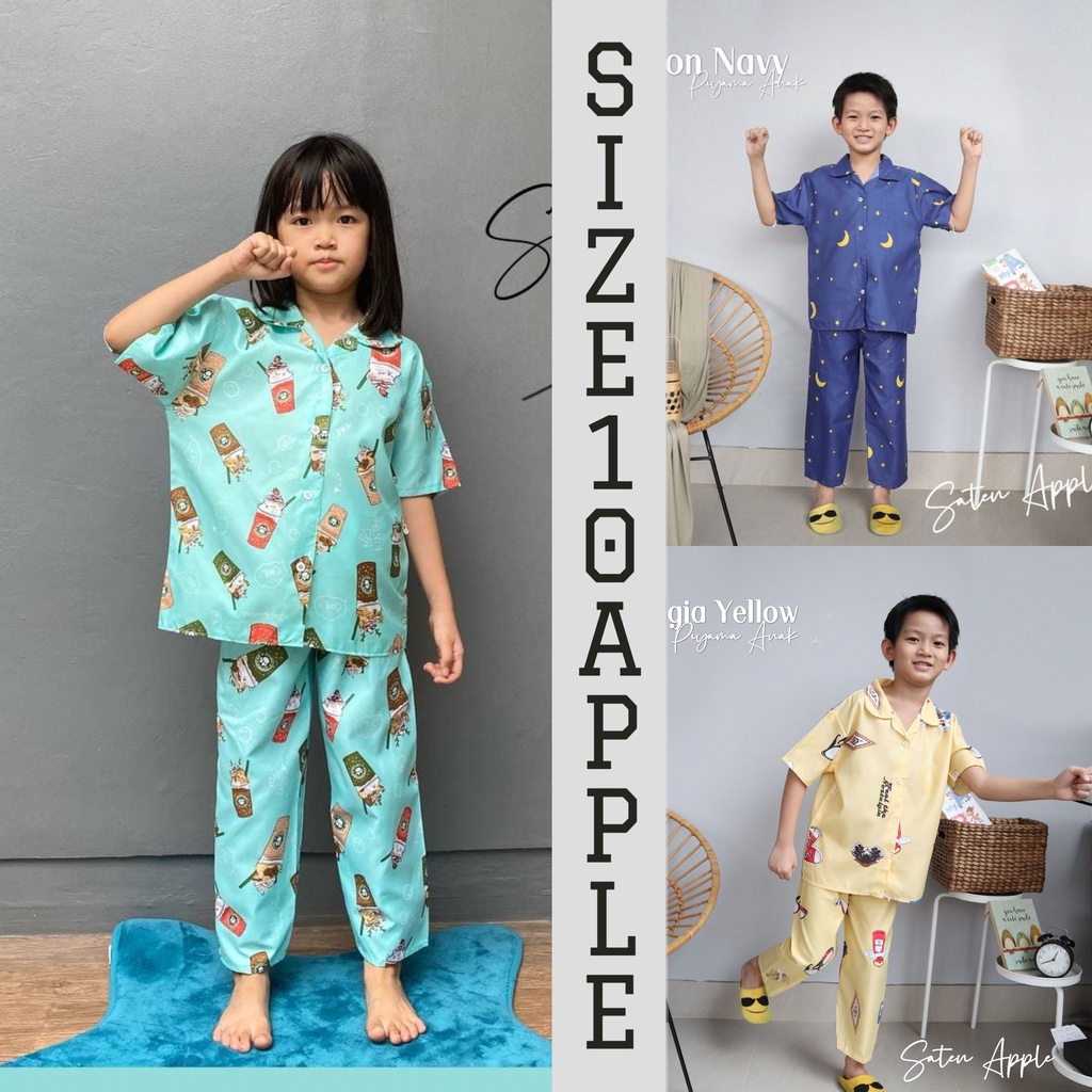 IZANY Piyama anak size 10 saten apple motif