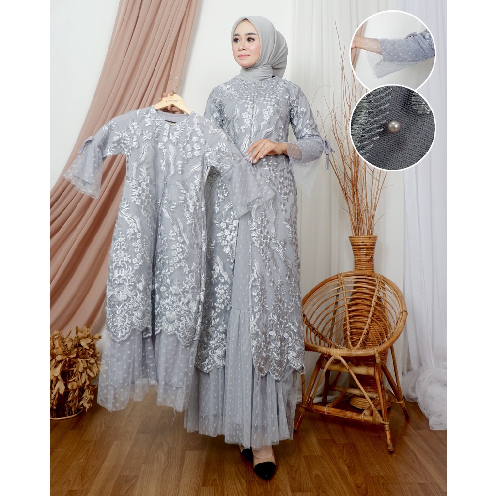 Sierra -  GAMIS TILLE GLITER EVIOLA COUPLEAN IBU DAN ANAK GAMIS MODERN DRESS MEWAH ONE SET GAMIS LEBARAN GAMIS KEKINIAN SET BAJU COUPLE IBU DAN ANAK GAMIS LEBARAN GAMIS KONDANGAN BAJU SERAGAM OUT FIT ANAK FASHION MUSLIM