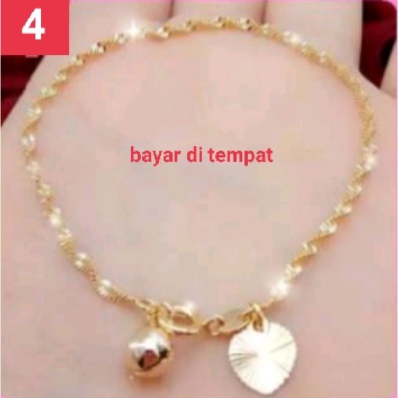 Gelang tangan rantai wanita titanium anti karat lapis emas 22 K tersedia warna silver dan gold pilihan