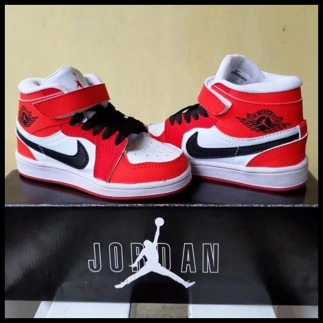 Sepatu Anak Nike Jordan 1 High Chicago Warna Merah Size 26-35