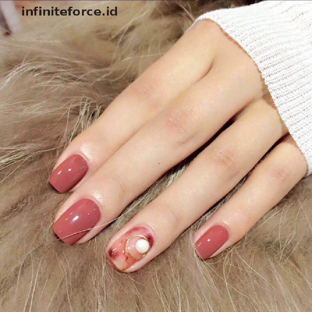 (infiniteforce.id) 24pcs / Set Kuku Palsu Warna Pink Matte Untuk Nail Art / Manicure