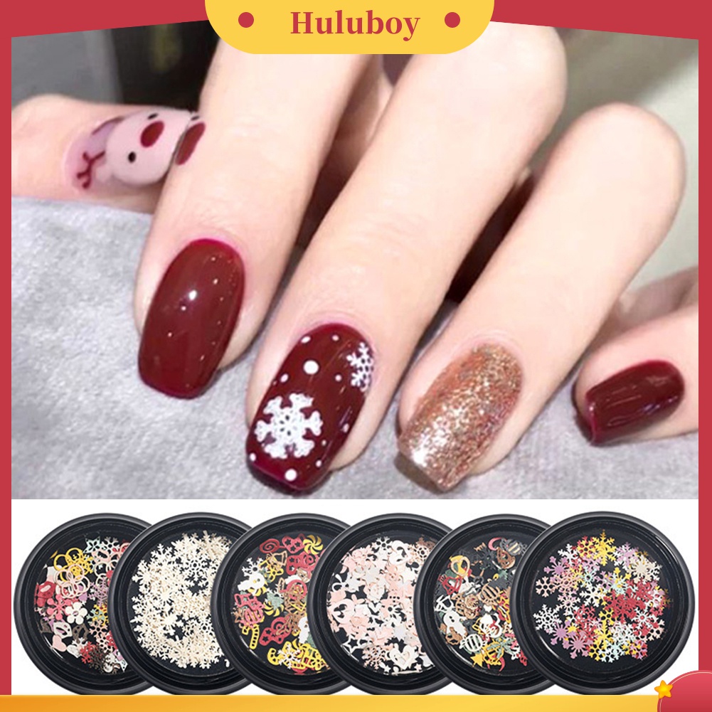 Huluboy Huluboy♡ 100pcs / Kotak Sequin Ultra Tipis Bentuk Snowflake Natal Untuk Nail Art