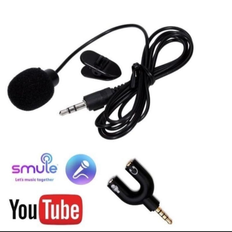 Paket Youtuber Vlogger Smule Rekaman ( Mic Clip On + Audio Splitter U)