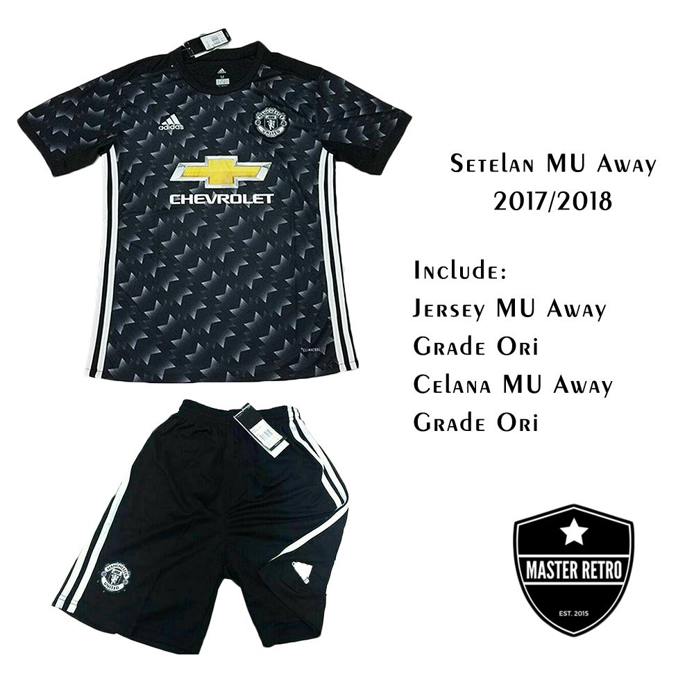 Setelan Jersey Manchester United MU Away 2017 2018 Grade Ori Berkualitas
