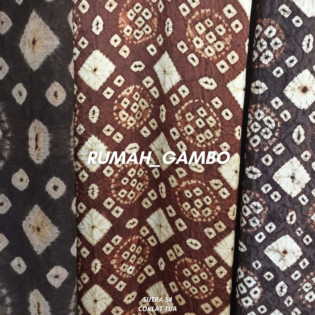 Jual Kain Batik Jumputan Gambo Muba Meter Motif Lukis Besar Bahan Sutra Warna Coklat Tua