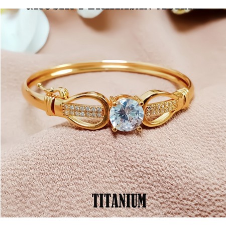 Gelang Titanium motif Terbaru Bulat Perhiasan Wanita 24K Mewah Gold