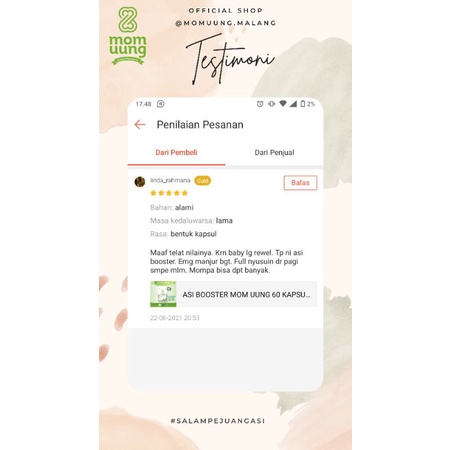 MOM UUNG ASI BOOSTER 30 KAPSUL / PELANCAR ASI HALAL/ PELANCAR ASI BPOM NATURAL