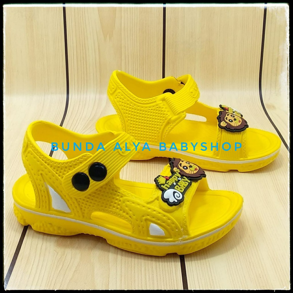 Sendal Anak Laki Laki Karet Usia 3 4 5 Tahun KUNING Elastis - Sepatu Sendal Anak Cowok Karet Animal Lion Anti Licin Size 24 - 29