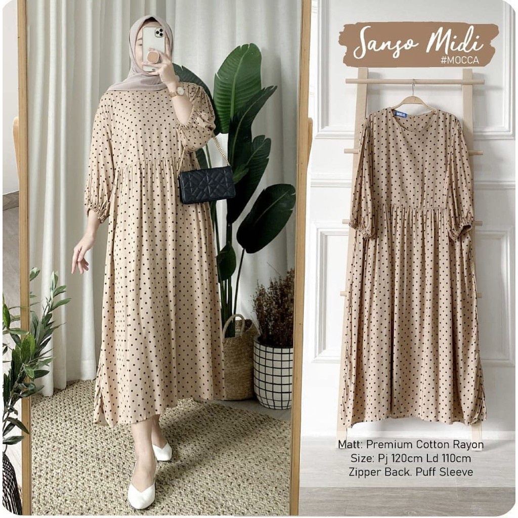 IL - SANSO POLKADOT MIDI DRESS MUSLIM | TUNIK POLOS BINTIK WANITA MUSLIM