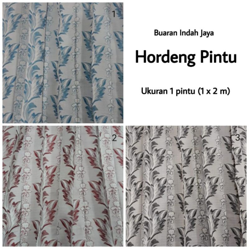 Hordeng jadi motif kembang abstrak untuk pintu ( merah, biru, abu )
