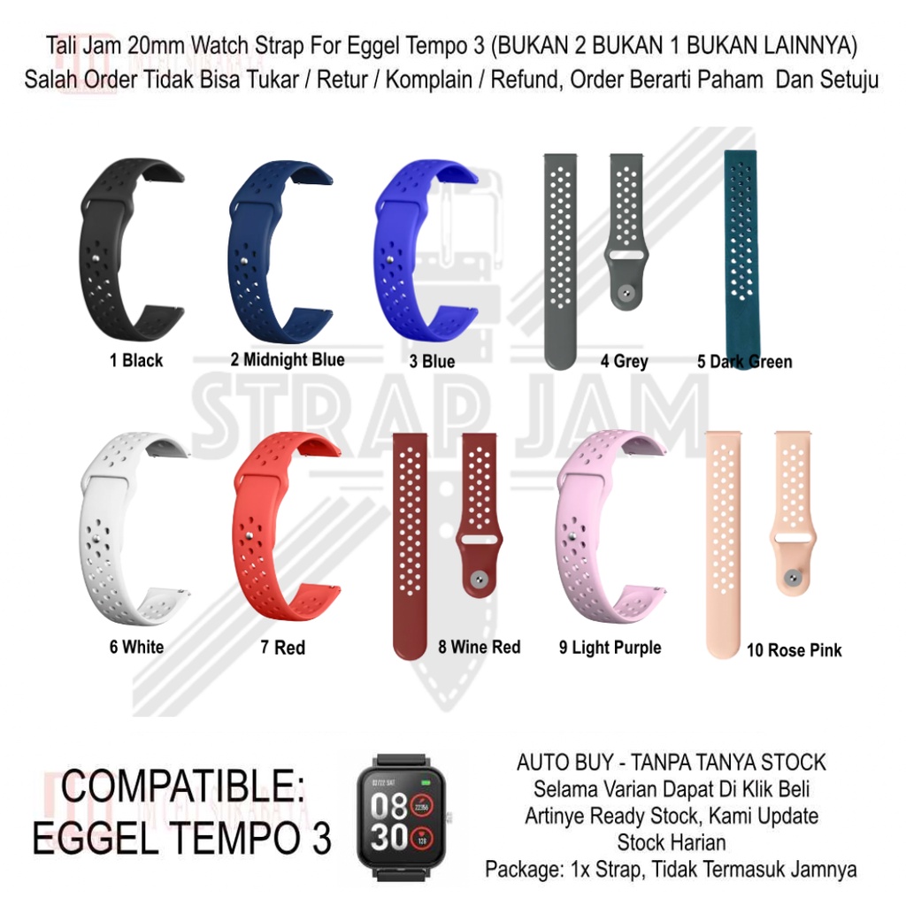 NIKE POLOS Strap Eggel Tempo 3 Kotak - Tali Jam Rubber Silikon 20mm Untuk Olahraga