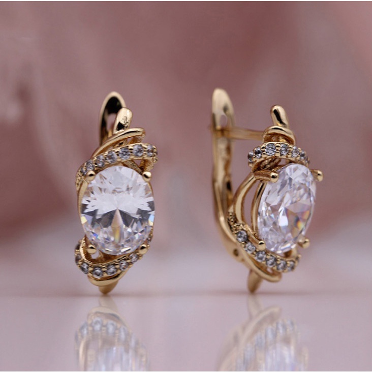 2022 Anting Tusuk Rose Gold Wanita Hias Zircon Bentuk Oval Untuk Pesta Pernikahan