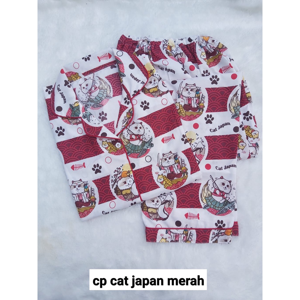 BJ-Piyama CP Dewasa Wanita Motif Karakter - Lengan Pendek-Cat Japan Merah