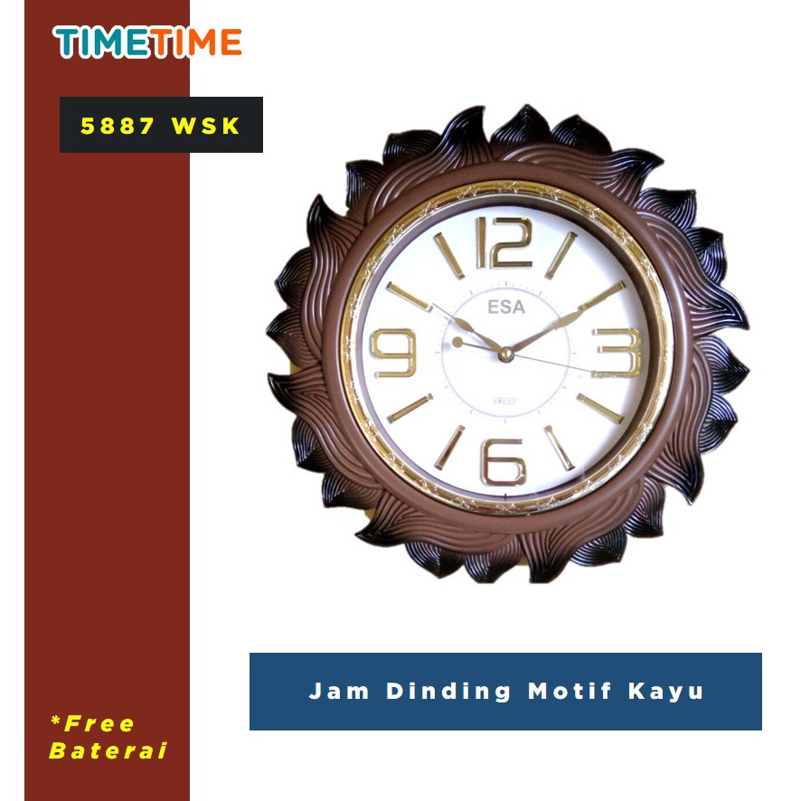 Jam Dinding MOTIF KAYU Cantik dan Mewah FREE BATERAI 5887