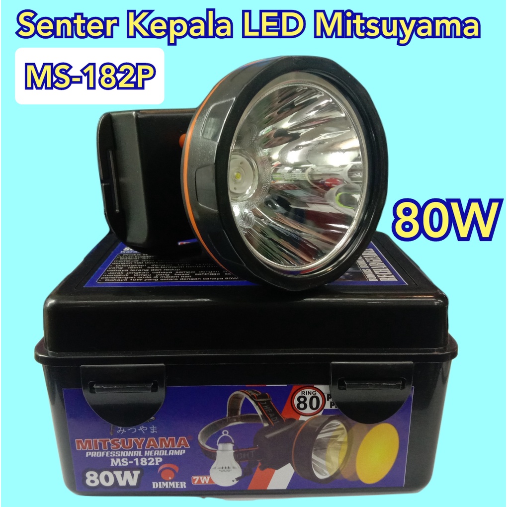 Mitsuyama Senter Kepala LED 80Watt Super Terang MS-182P Bonus Bohlam Rechargeable 80W - Lampu Senter Kepala Murah - Headlamp with Dimmer BISA COD