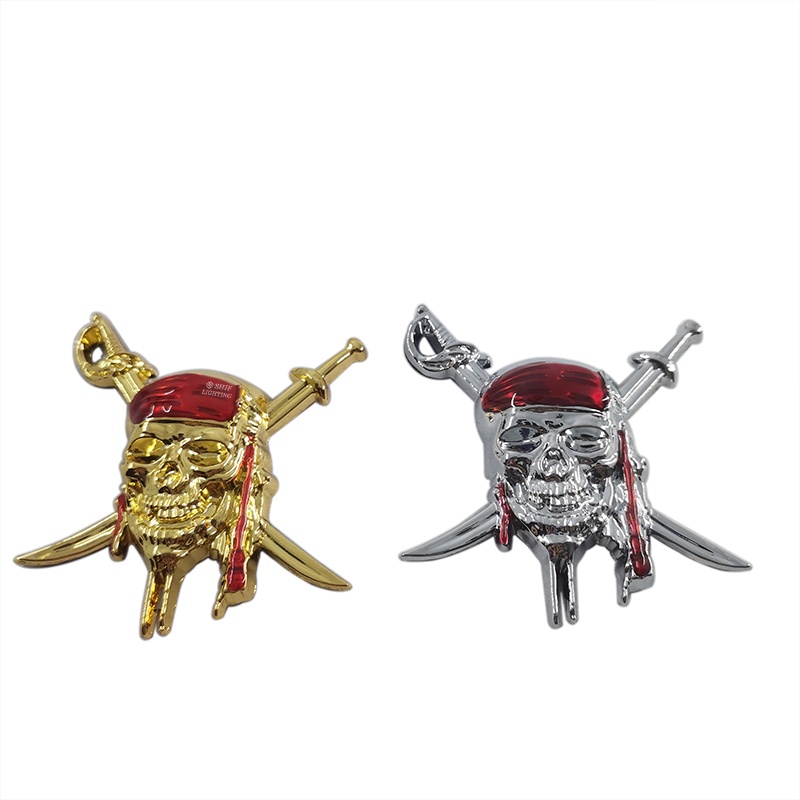 1pc Stiker Emblem Logo Caribbean Pirates of the Caribbean Bahan Metal Warna Emas