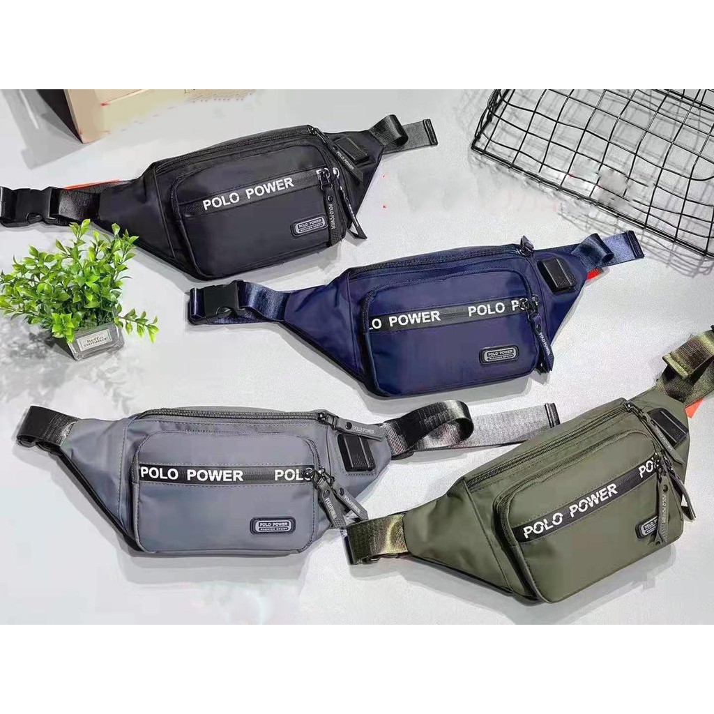 Tas Pinggang Pria Polo Power Waist bag Waterproof Import Tas Slempang Anti Air Sling bag USB Portable Tas Polo Original