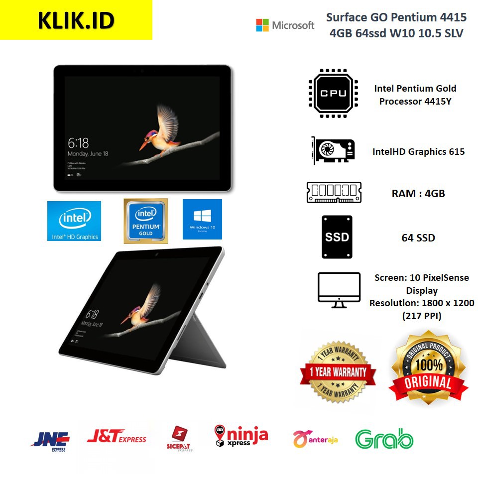 Microsoft Surface GO Pentium 4415 4GB 64ssd W10 10.5 Silver