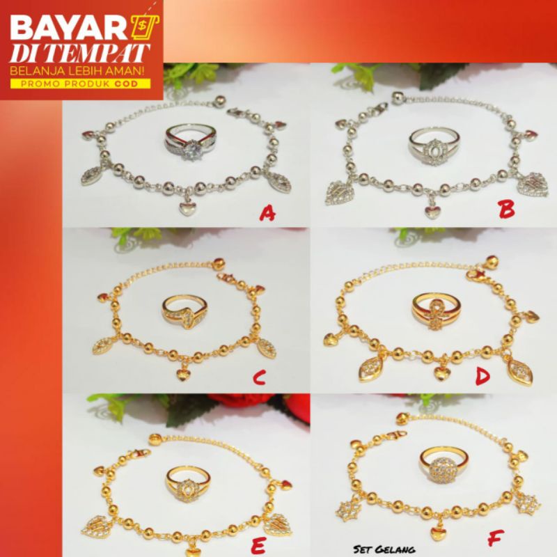 Set Gelang Jurai permata Dewasa simple+Cincin permata anti karat