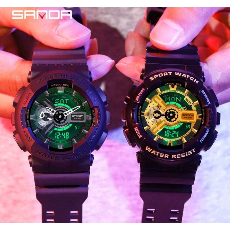 Terviraaaallll SANDA 3110 Jam Tangan Pria Digital Analog Dual Time Tali Rubber Shockproof Anti Air CURRENOS