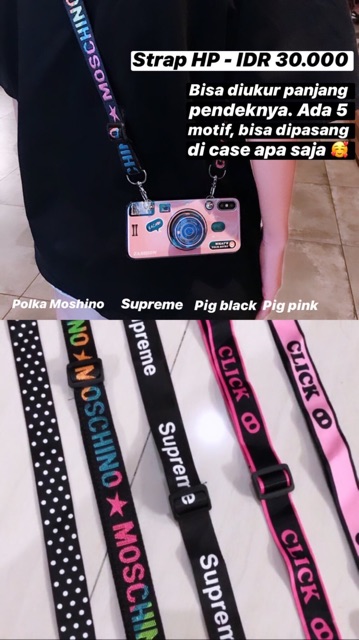 STRAP HP READYSTOCK! 5 Motif!! Polkadot moschino supreme pig black and pink