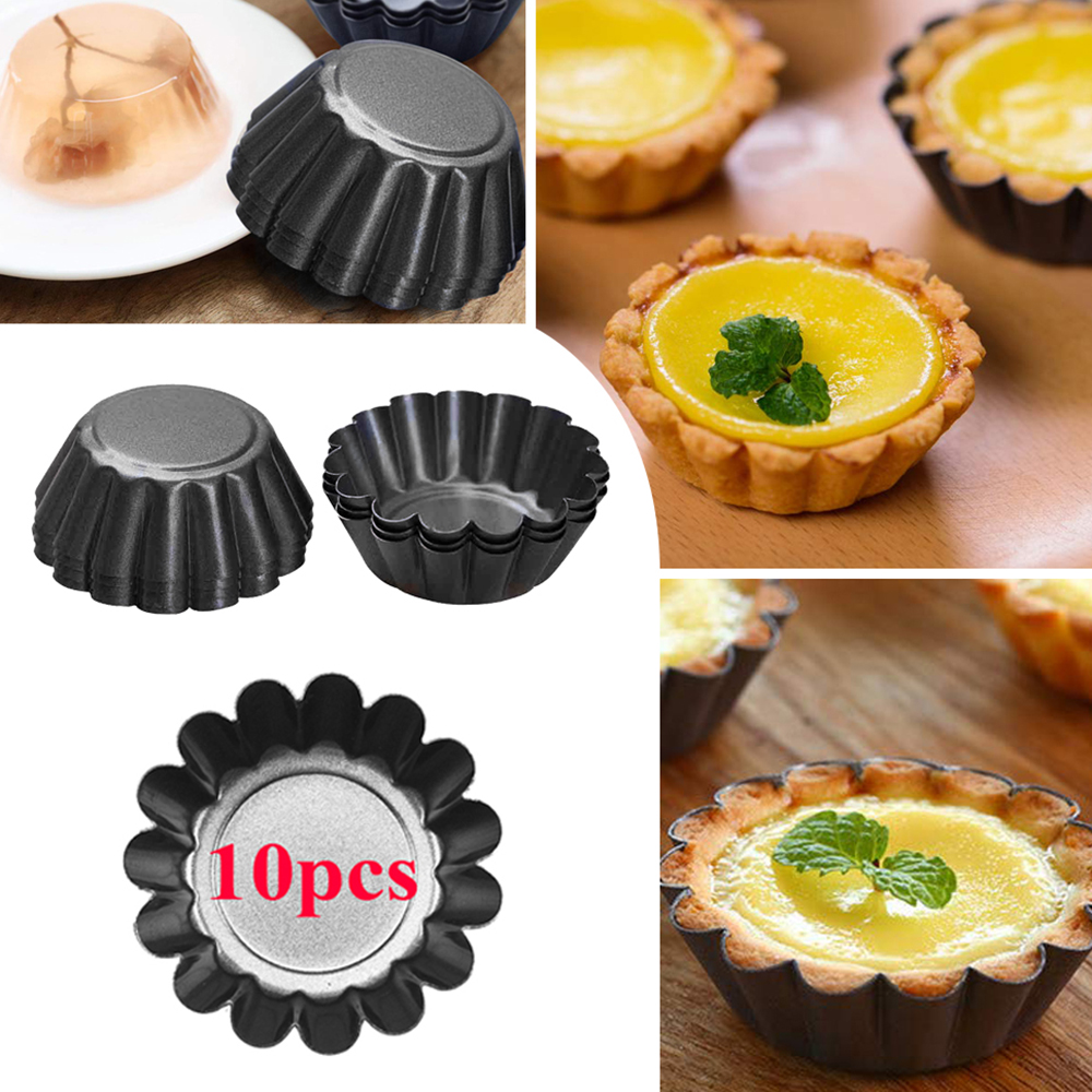 Rebuy 10pcs / Set Cetakan Cupcake / Muffin / Puding Mini Bahan Carbon Steel Anti Lengket Reusable