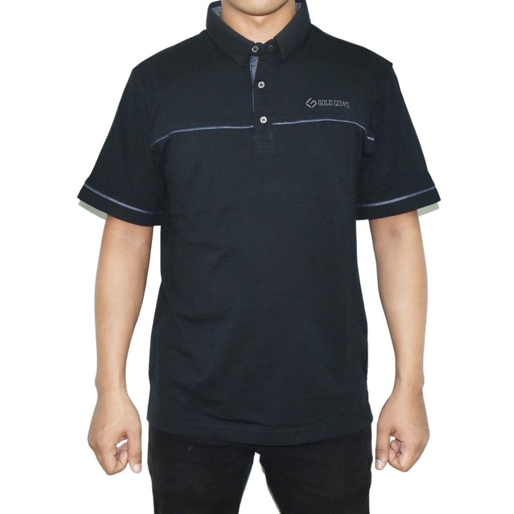 Gold Cows - Kaos Pria Lengan Pendek Polos Bahan Katun Warna Hitam GLC 415150