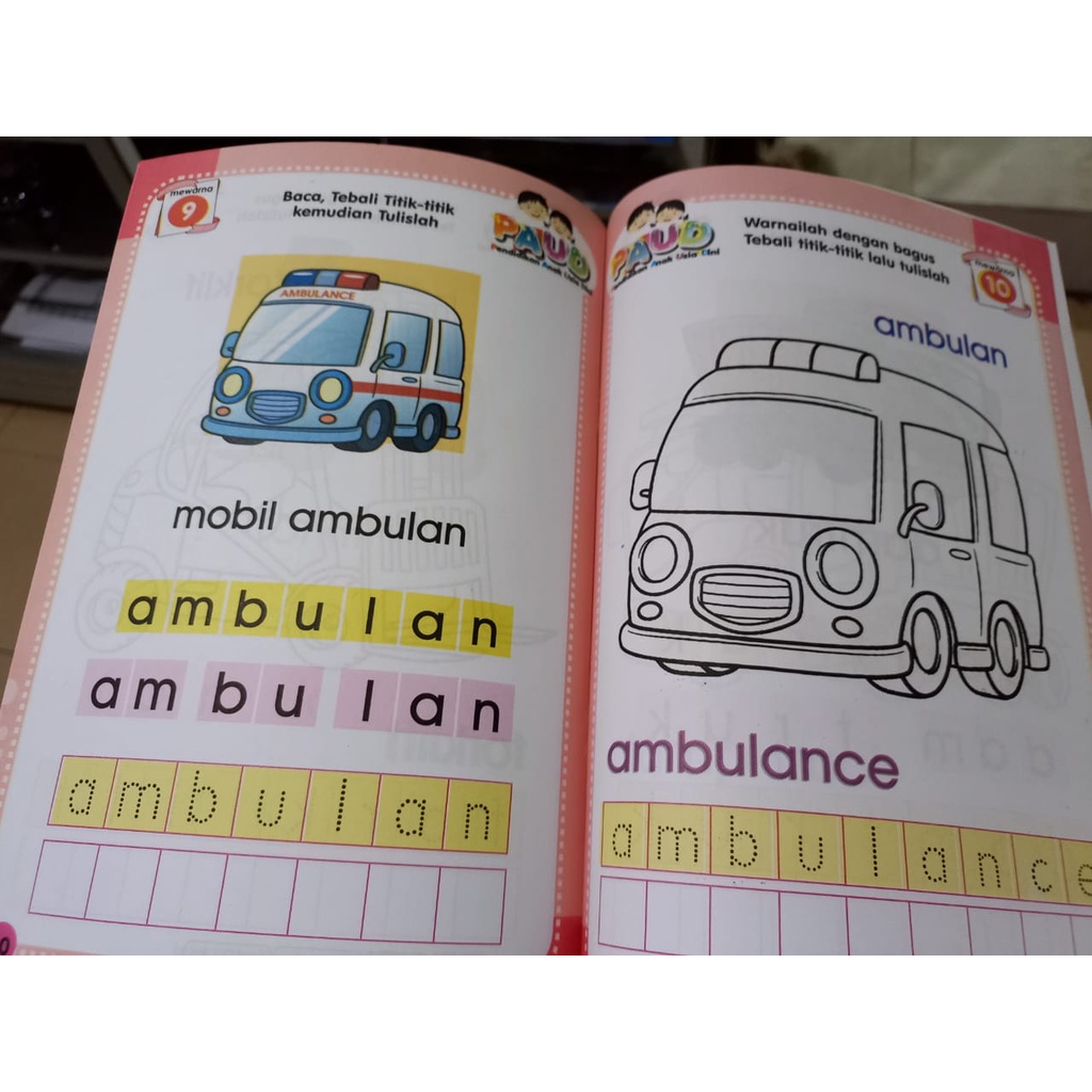 Buku Mewarnai Anak Paud Mewarna Kreatif Aneka Mobil Menebali dan Menulis Huruf Serba Jaya (FULL COLOR)