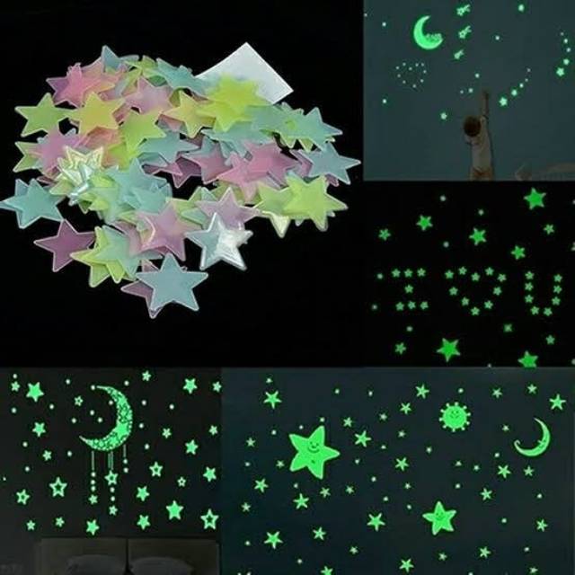 Glow in the dark bintang bersinar di malam hari led star moon lamp light tempel langit stiker anak