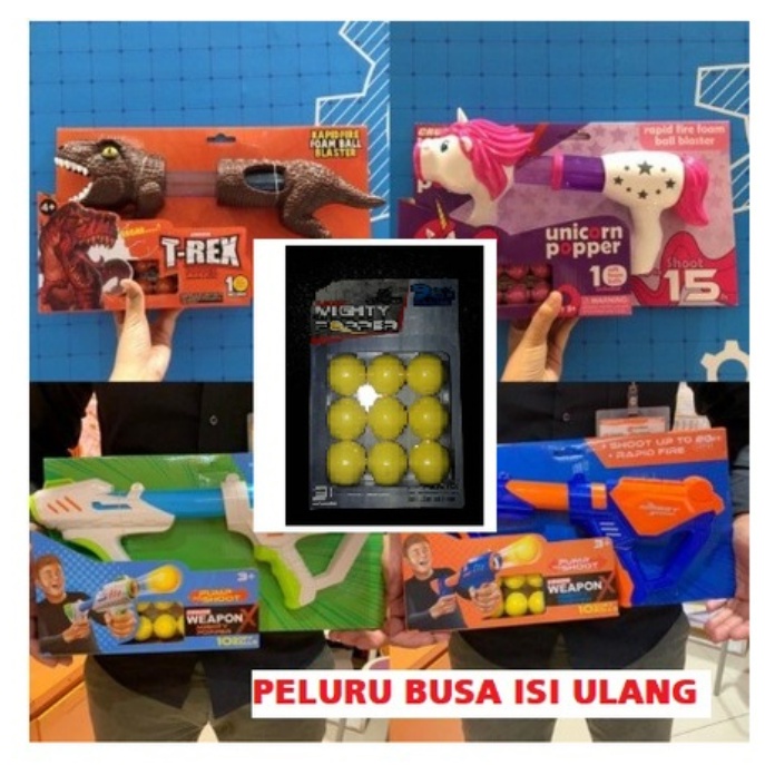 Refil mighty popper / Peluru Mainan Bola Busa Bulat / Peluru Nerf Bola Busa Bulat / unicorn / trex /