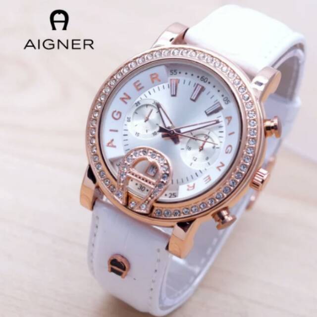 Jam Tangan Wanita Elegant Exclusive AIGNER Italy Premium Watch Leather White