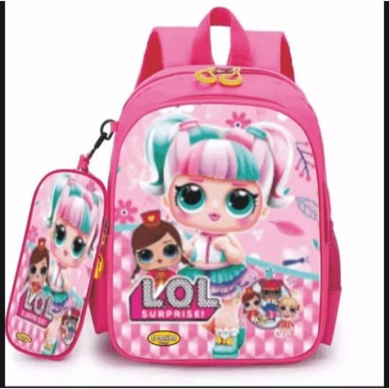 Tas Ransel Anak Cewek Motif LOL - Free Tempat Pensil Tas Ransel Sekolah