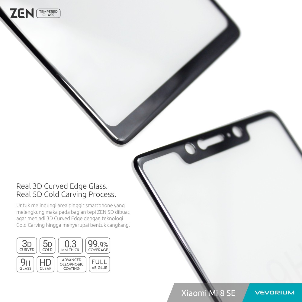 VEVORIUM ZEN 5D Cold Xiaomi Mi 8 SE Mi8 SE 3D Curved Full Tempered Glass