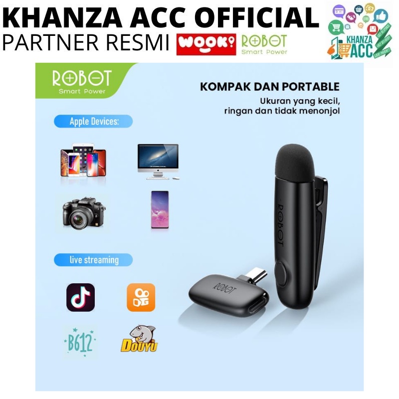 KHANZAACC ROBOT RS20 Wireless Connector Microphone Bluetooth 5.1 Clip On Type C