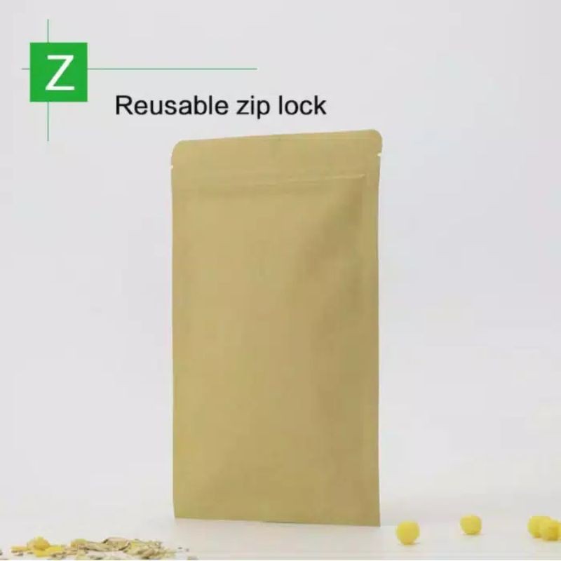 50pcs KRAFT PAPER BAG FLAT BUTTOM ZIPLOCK BAG SACHET PAPER 10-50 GRAM