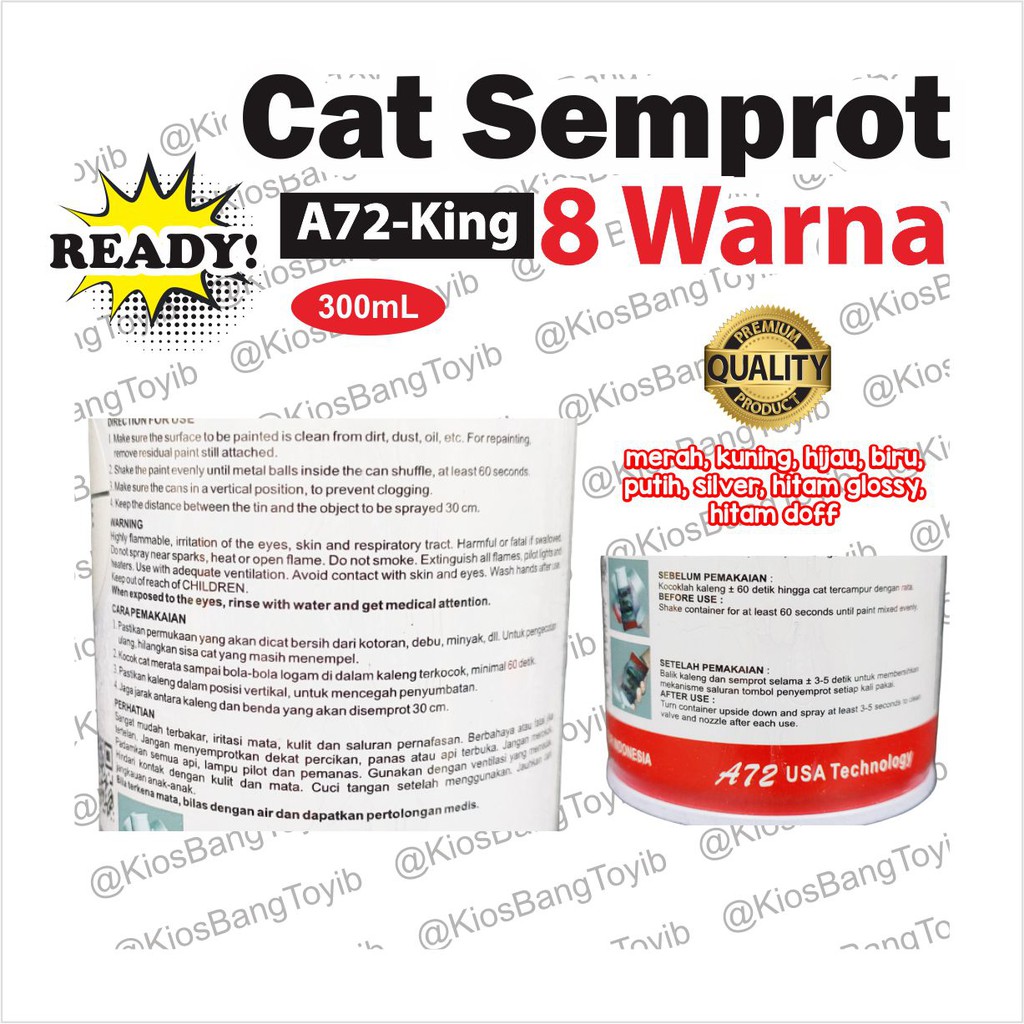 Cat Semprot Pilox Motor Mobil Serbaguna Good Quality 𝐀𝟕𝟐 𝐊𝐢𝐧𝐠 300cc bukan Diton