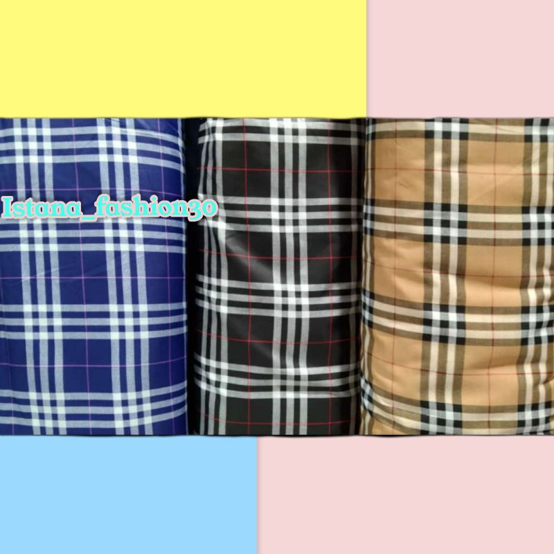 BAHAN KAIN TERLARIS KATUN Mikrotex Motif KOTAK Hitam Putih Abu Biru 4 cm Meteran GORDEN PIYAMA