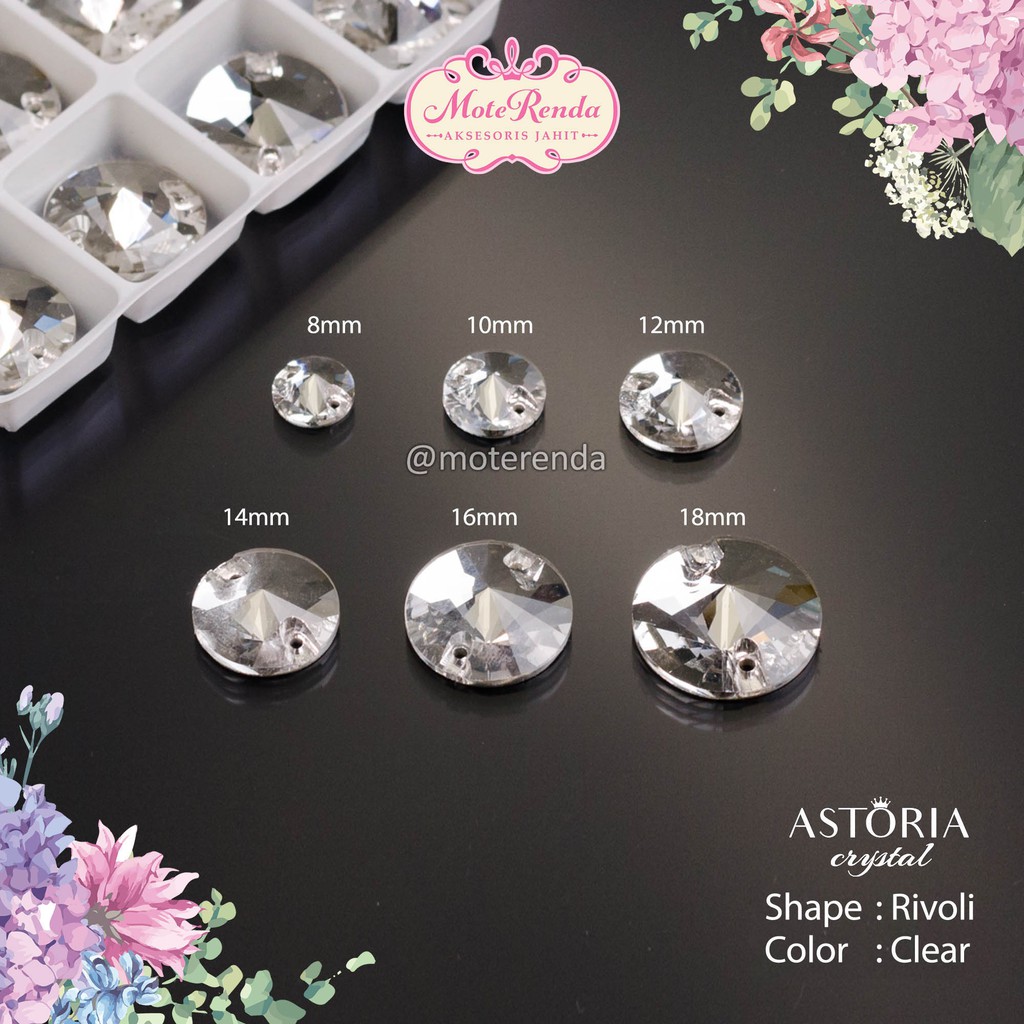 Astoria kristal jahit kaca bentuk rivoli kode 3RAA/C